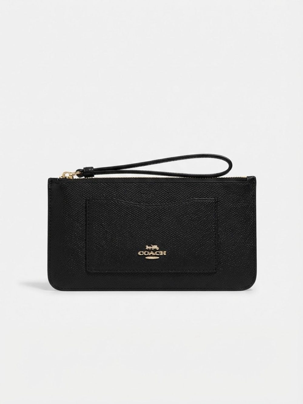 Coach Black Crossgrain Leather Long Zip Wristlet